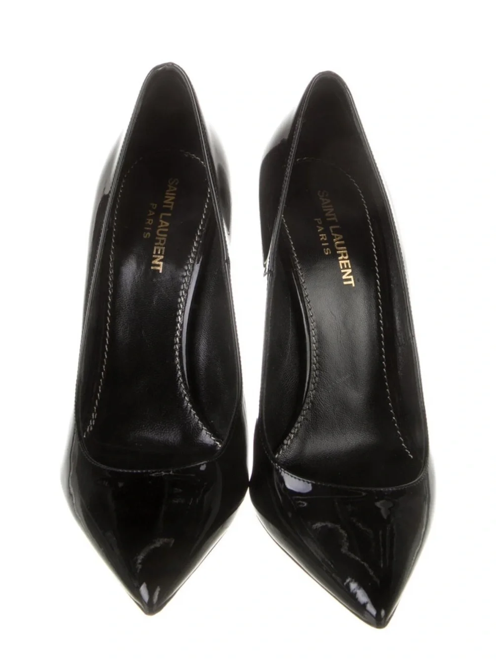 Saint Laurent Black Patent Opyum Logo-Heel Pointed Pump - Picture 4 of 6